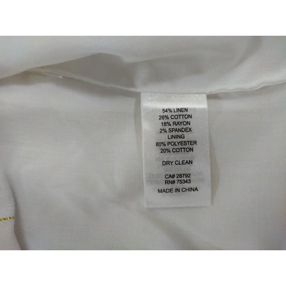 Rachel Zoe White & Gold Pinstripe Linen Blend Double-Breasted Vest Sleeveless 6.